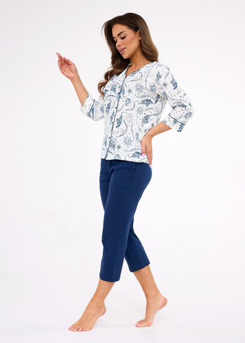 162/446 Cornette Kristin 2 dámské pyžamo | 100% bavlna, rozepínací, 3/4 rukáv a kalhoty