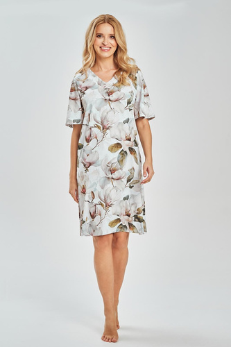 3534 Dámská noční košile Aphrodite - 100% bavlna, výstřih do V, květinový potisk