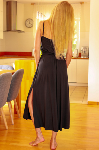 Grace Mirale - Dlouhé viskózové šaty s rozparkem | Polish manufacture - black