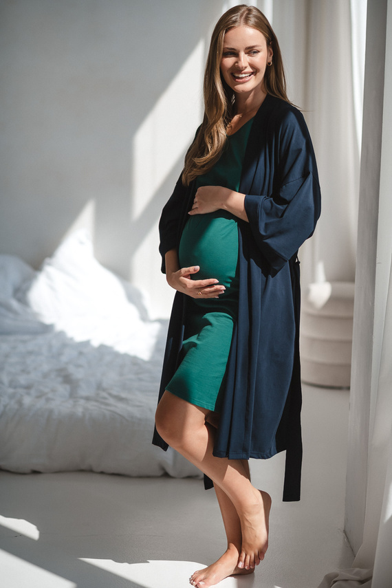 Těhotenský župan Milk&Love navy blue - bavlna s elastanem, pohodlný, rukáv 7/8