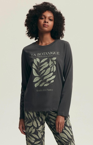 43685 Danna Dámské pyžamo Henderson šedé - bavlna, botanický potisk