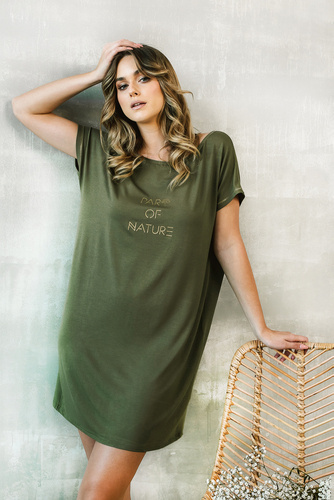 Natura Dámská noční košile s krátkým rukávem Italian Fashion - khaki barva