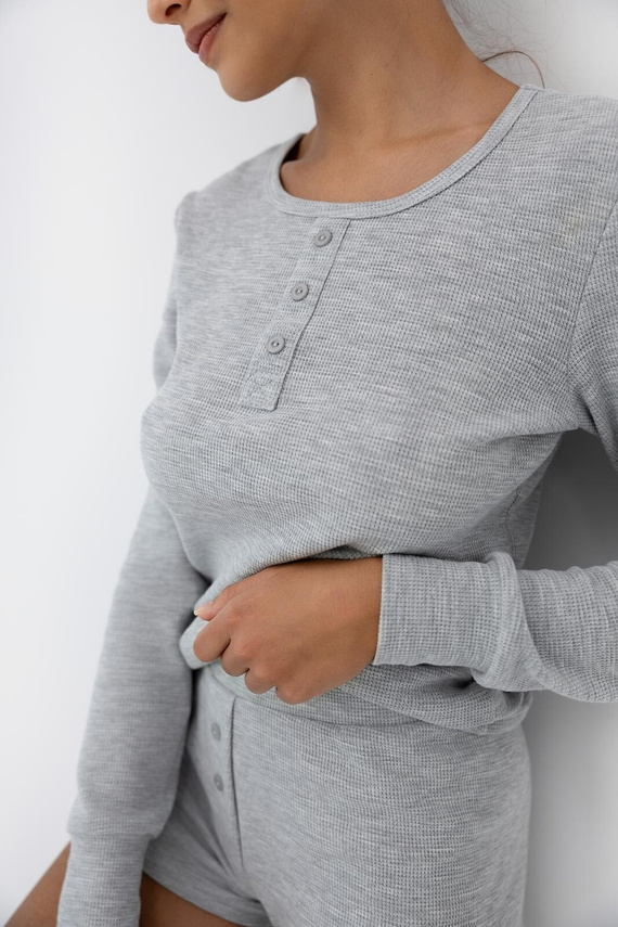 Brittany Dámské pyžamo Sensis šedé - dlouhý rukáv a šortky