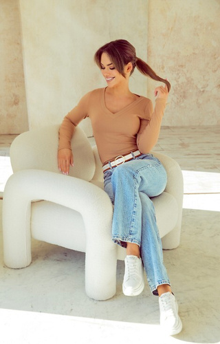 Eleonor Eldar Active béžová - dámská halenka z žebrované viskózy, dlouhý rukáv