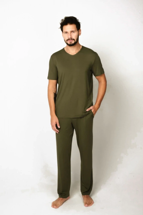 Dallas Pánské pyžamo s krátkým rukávem, dlouhé kalhoty Italian Fashion - khaki barva