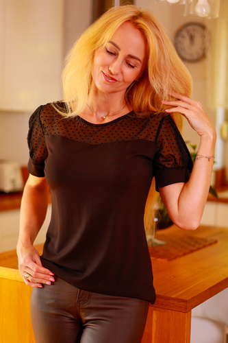 Dámská halenka Ava Mirale - viskóza, hrachový tyl, buffové rukávy - černá