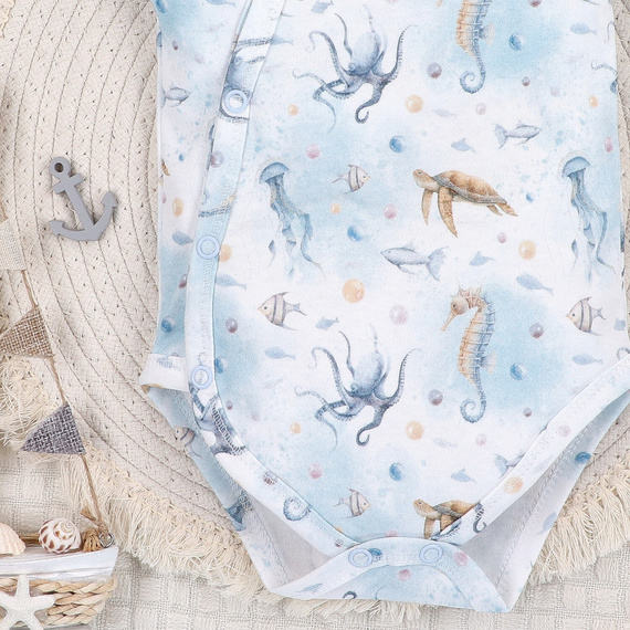 ABN-5443 Sea Of Joy Nini obálkové body s krátkým rukávem - organická bavlna, pro kojence