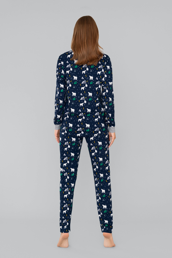 Ava Dámské pyžamo s dlouhým rukávem a kalhoty Italian Fashion - tmavě modrý potisk
