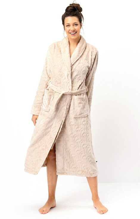 LG: dámský župan Klíč - béžový, měkký, šálový límec