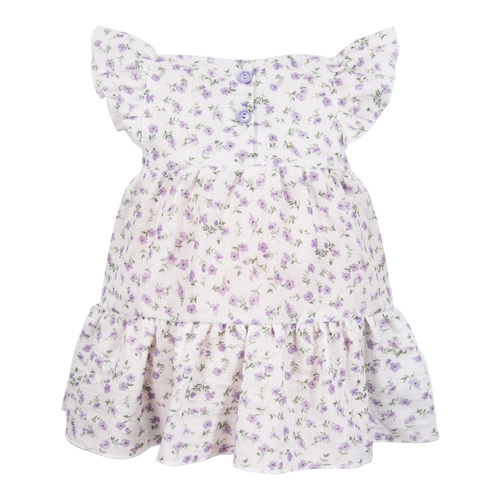 Luční mušelínové šaty Eevi - krátký rukáv, drobné květy, lehké