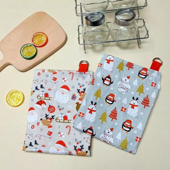 Vánoční kuchyňská zástěra Santa 60x75 bílá červená Santa Claus - bavlna Spod Igły i Nitki