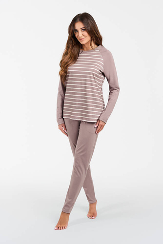 Oda Dámské pyžamo s dlouhým rukávem, dlouhé kalhoty Italian Fashion - potisk cappuccino/cappuccino
