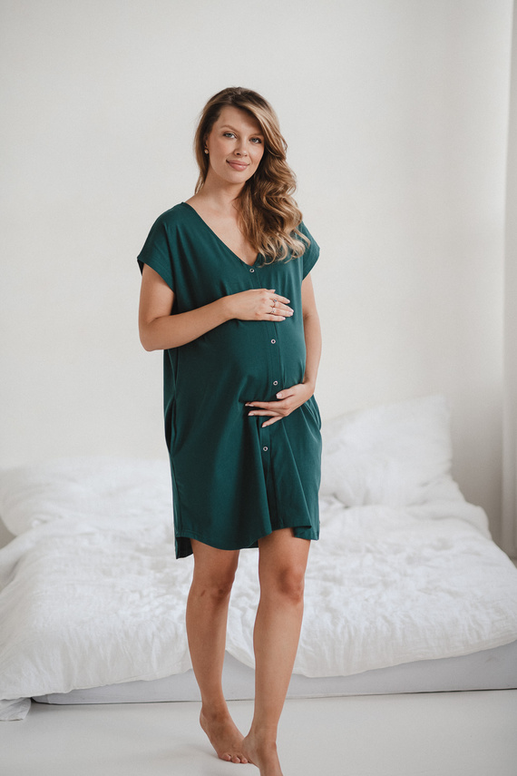 Košile na porod a kojení Born of Love Milk&Love na patentky green