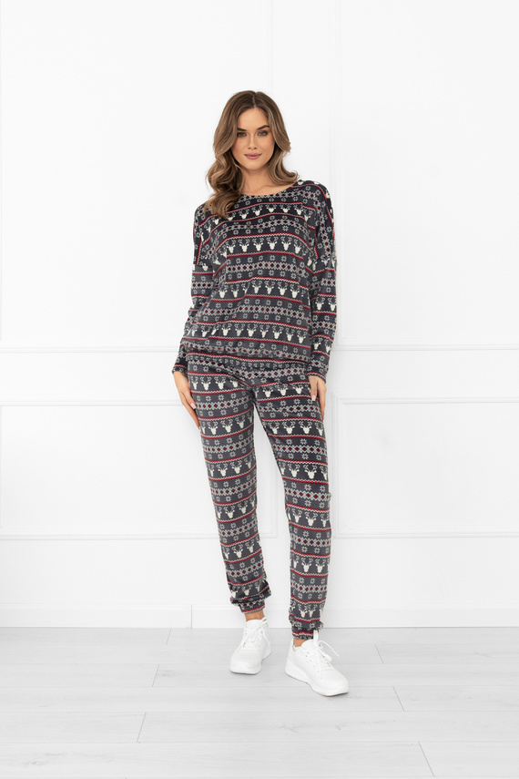 Dámská souprava Navara - fleecová souprava s vánočním vzorem se soby Italian Fashion - grafitová