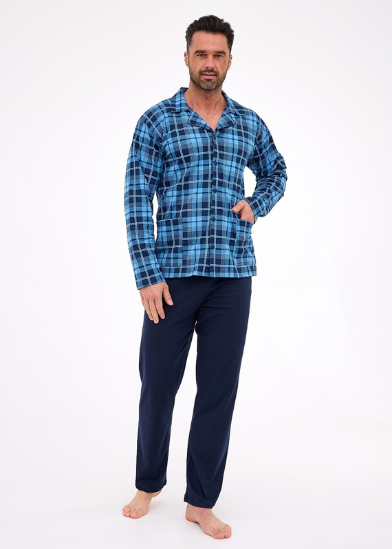 114/82 Pánské pyžamo Cornette | Otevřená přední část, 100% bavlna, límec a kapsy