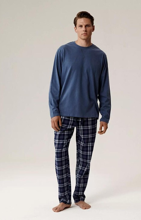 NMP-393 Atlantic blue - pánské bavlněné flanelové pyžamové kalhoty