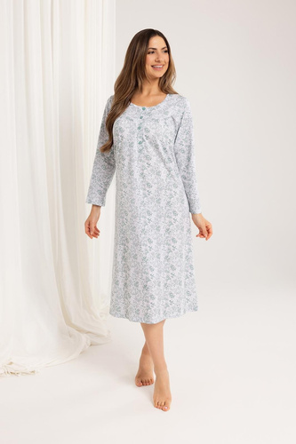 Dámská noční košile Regina 017 zelená - bavlněná, s dlouhým rukávem, pohodlná a klasická