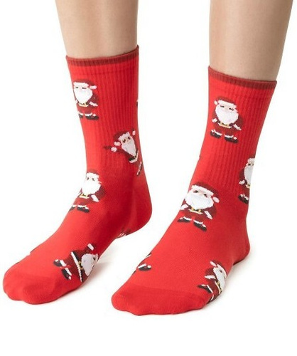 ART.136 Dámské vánoční ponožky Steven červené 140- bavlněné, teplé, zimní vzor