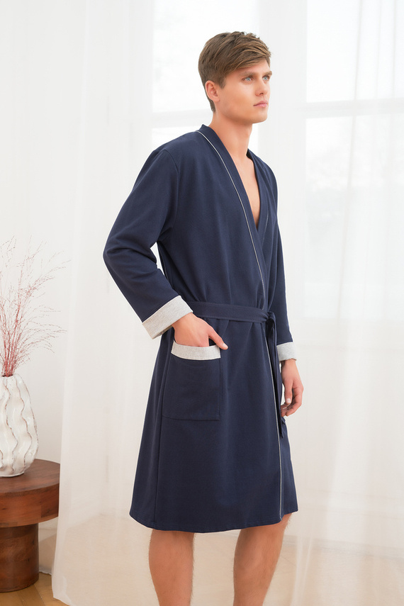 Gabriel Pánský župan s kapsami Italian Fashion - tmavě modrý/melanžový