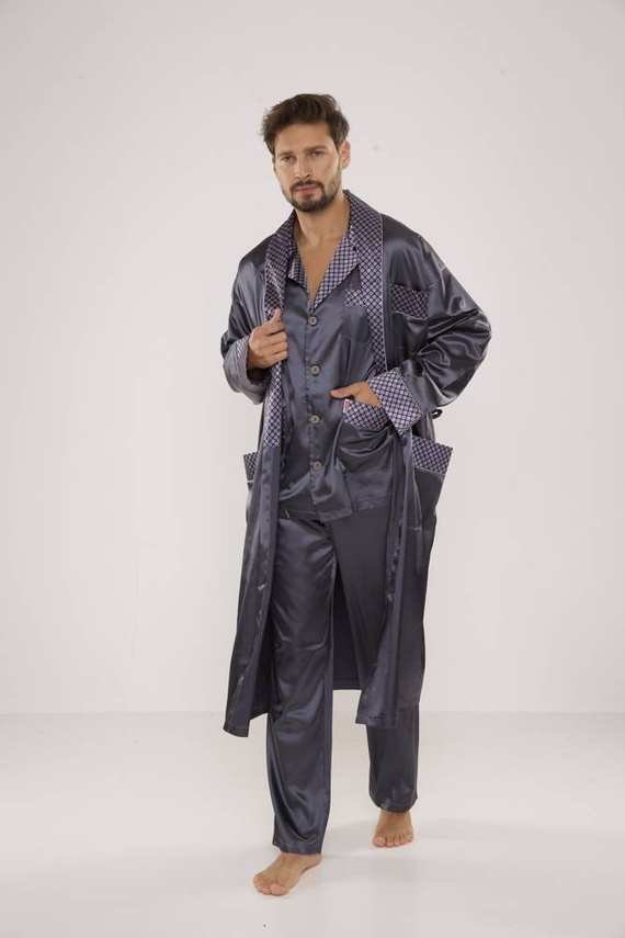 939 Pánské saténové šedé pyžamo