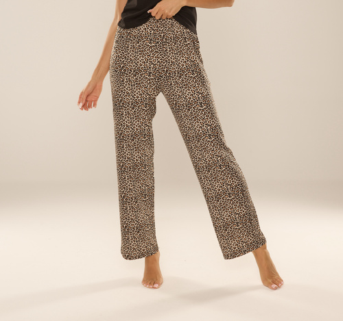852 Kendall De Lafense - dámské pyžamové kalhoty, dlouhé, leopardí vzor, viskóza, polská výroba - hnědá