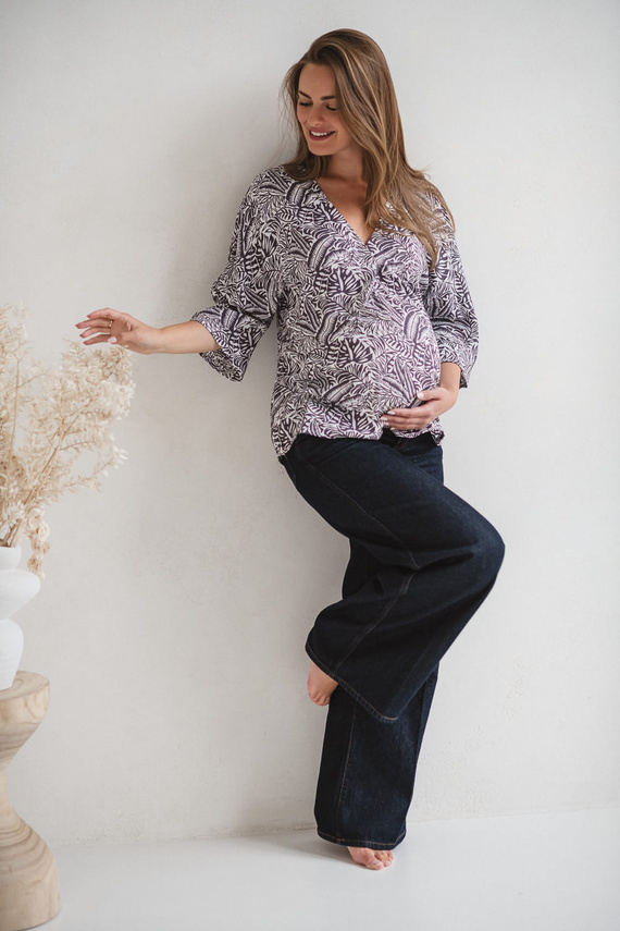 Těhotenská halenka Bahama Mama Milk&Love s tropickým potiskem, viskóza, 3/4 rukáv, oversize