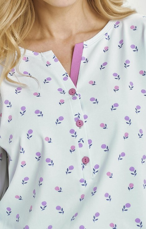 3446 Yolanda Taro dámské pyžamo modré - viskózová košile 7/8, bavlněné kalhoty