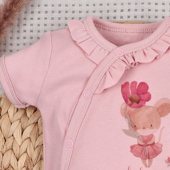 Dětské body Nini Little Mouse organická bavlna zavinovací krátký rukáv