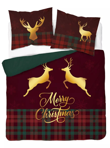 5827 A Christmas Dreams Detexpol kostkované bavlněné povlečení s veselými vánočními soby - vánoční set 100% bavlna