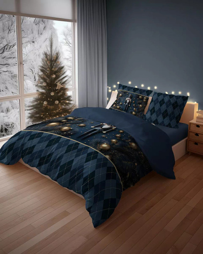 5823 Bavlněné povlečení A Christmas Dreams Detexpol navy blue s Louskáčkem - vánoční set 100% bavlna
