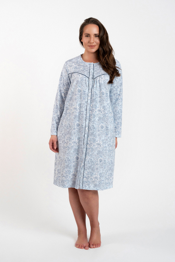 Noční košile Talita s rozepínáním Italská móda - modrý potisk