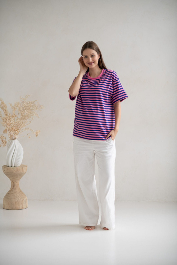 Mamahood Milk&Love růžové a modré pruhované těhotenské a kojící tričko - pohodlné a stylové