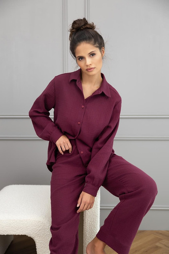Sensis dámské pyžamo Colette - mušelínová bavlna, dlouhý rukáv, zapínání na knoflíky