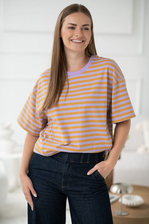 Mamahood Těhotenské a kojící tričko Milk&Love medové a lila pruhy - pohodlné a stylové