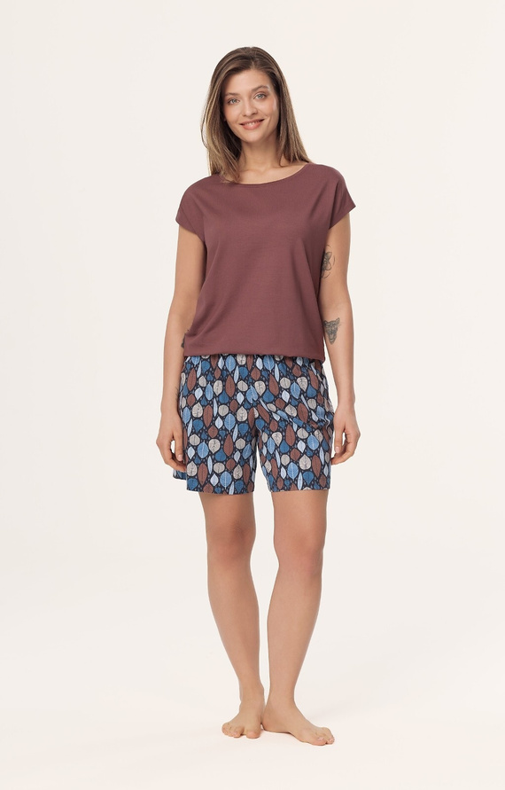 Dámské pyžamo Matilda PI71 Mefemi by Nipplex hnědá - viskóza, bavlna šortky