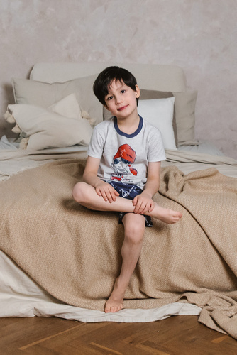 Kastos Chlapecké pyžamo s krátkým rukávem, kalhoty Italian Fashion - světlý melír