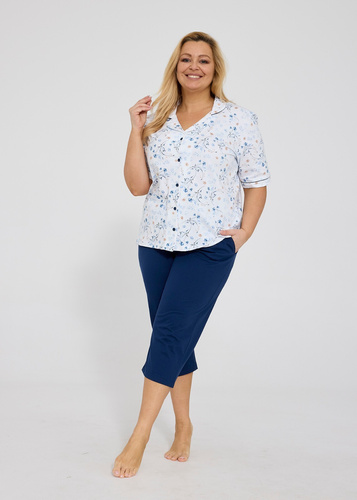 Cornette Yvonne 347/347 dámské bavlněné pyžamo na knoflíky květiny 3/4