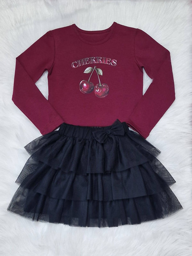 Dívčí halenka Cherries Bambarillo bordó - bavlna, dlouhý rukáv, s potiskem