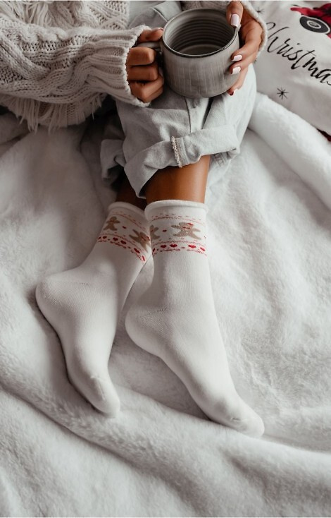 0118-013 Ponožky Milena ecru-vánoční froté, bavlněné, teplé