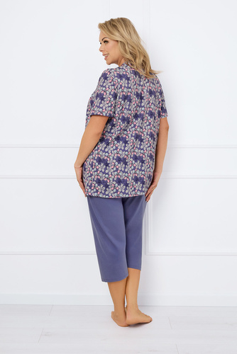 Bonaria Dámské pyžamo s krátkým rukávem, 3/4 kalhoty Italská móda - potisk/džíny