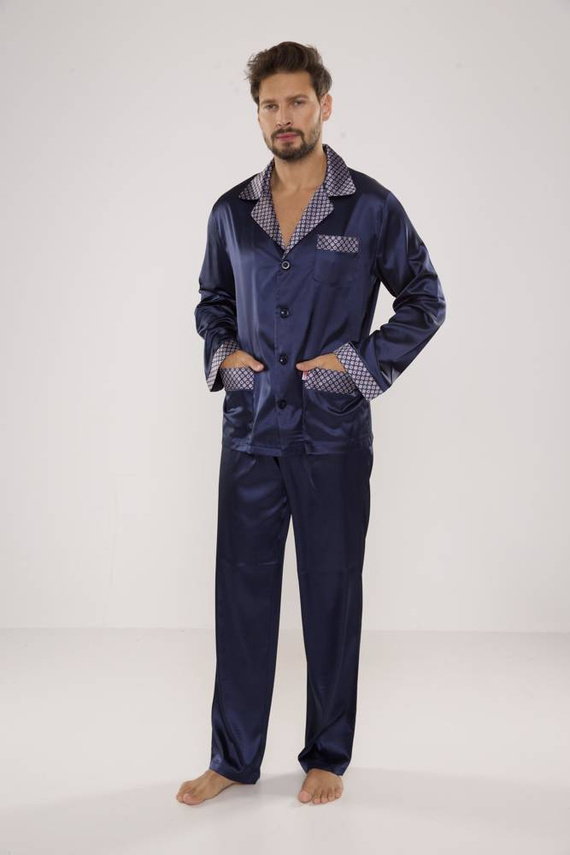 939 Pánské saténové pyžamo - tmavě modré