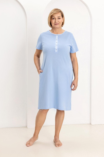 Dámská košile 177 Regina blue - Bavlněná noční košile 100% bavlna, rozepínání, pohodlí a volnost