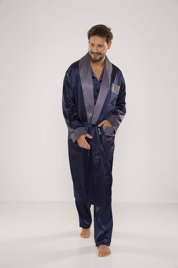 939 Pánské saténové pyžamo - tmavě modré