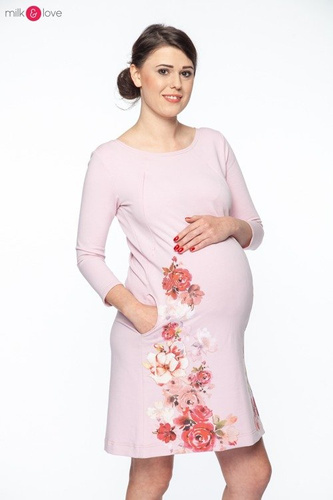 Sukienka ciążowa i do karmienia MilkA Milk&Love pudrowy róż w kwiaty