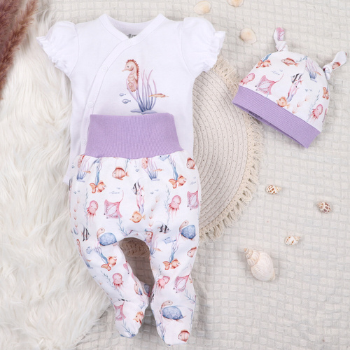 ABN-5474 Underwater World Nini obálkové body bílé - organická bavlna, krátký rukáv