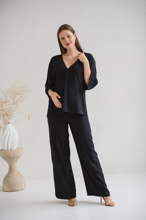 Mamafullness Těhotenská halenka pro kojící ženy Milk&Love černá- viskóza, 3/4 rukáv, oversize