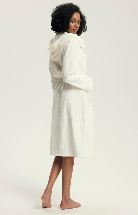 43600 Dionne Dámský župan s kapucí Henderson cream - měkký, dlouhý, žebrovaný