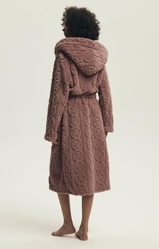 43592 Darlena Henderson dusty rose - dámský župan s kapucí, dlouhý, měkký, vzorovaný