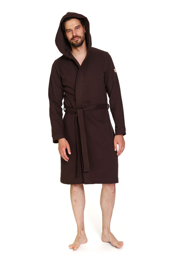 Doctor Nap 7332 - Pánský bavlněný župan s kapucí | 100% bavlna, polská výroba - hnědý