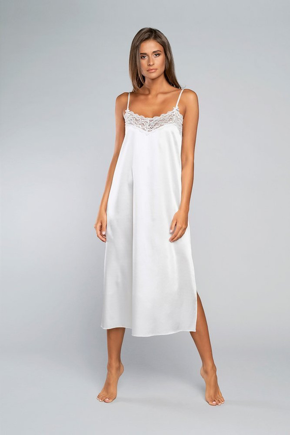 Noční košile na dotek s úzkými ramínky, dlouhá Italia Fashion - ecru